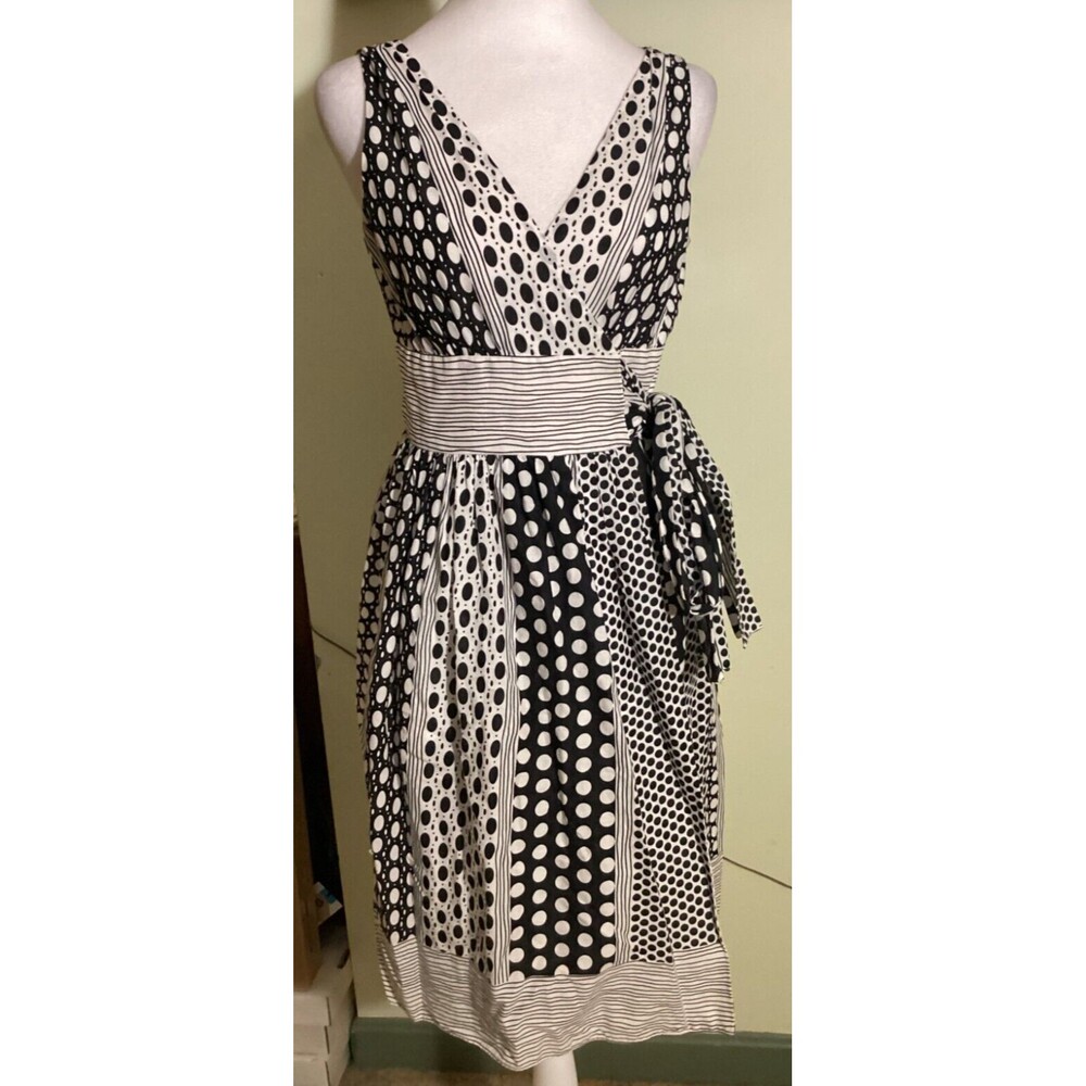 Maggy London Women's Size 6 Black & White Printed Cotton Sleeveless Wrap Dress
